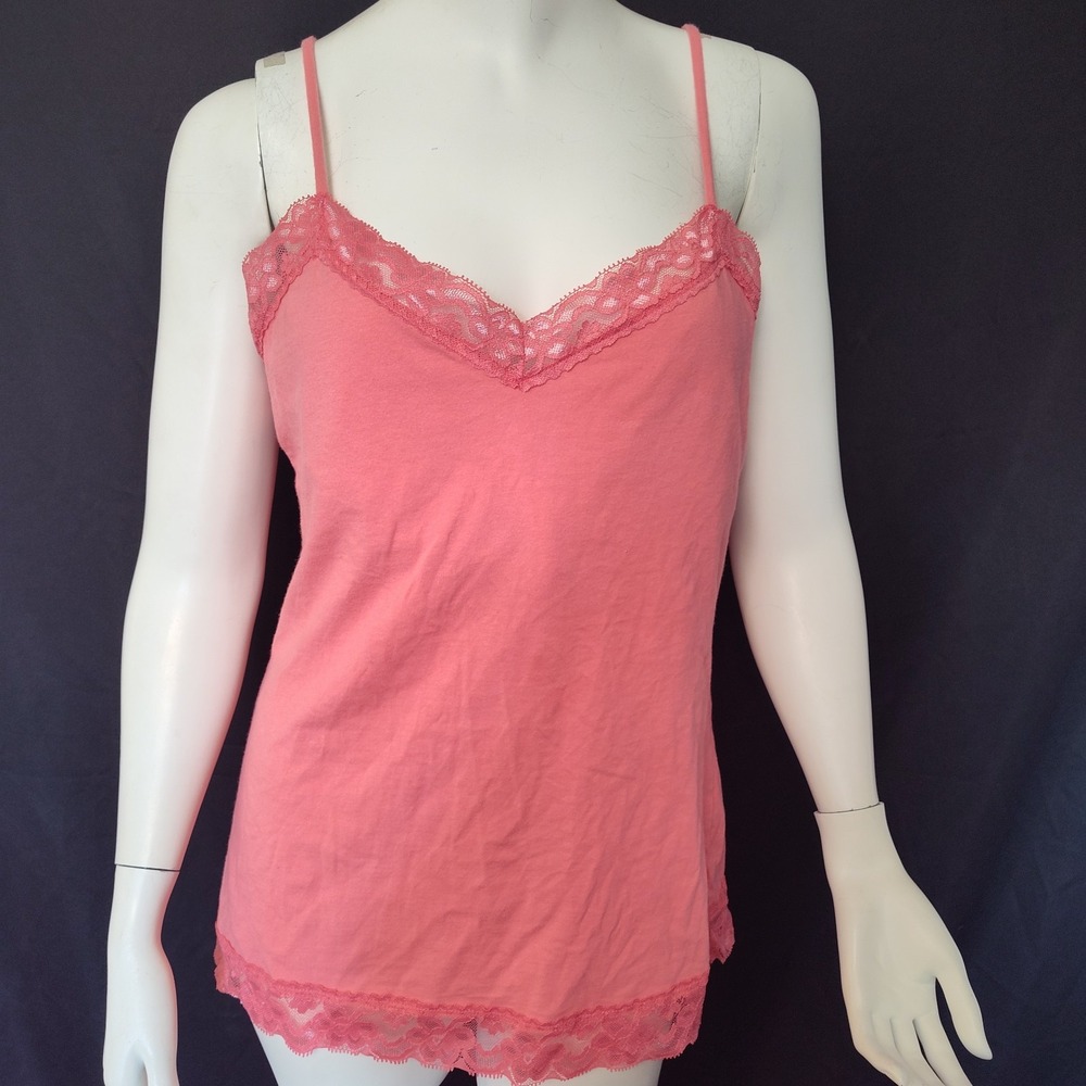 Tank top juniors XXL 19 coral lace built in bra adjustable straps stretch layer